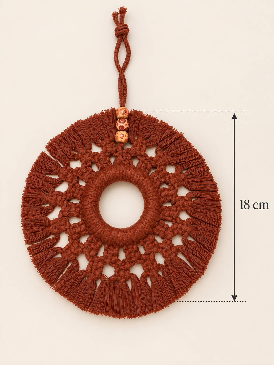 Suspension murale macramé terracotta 18 cm