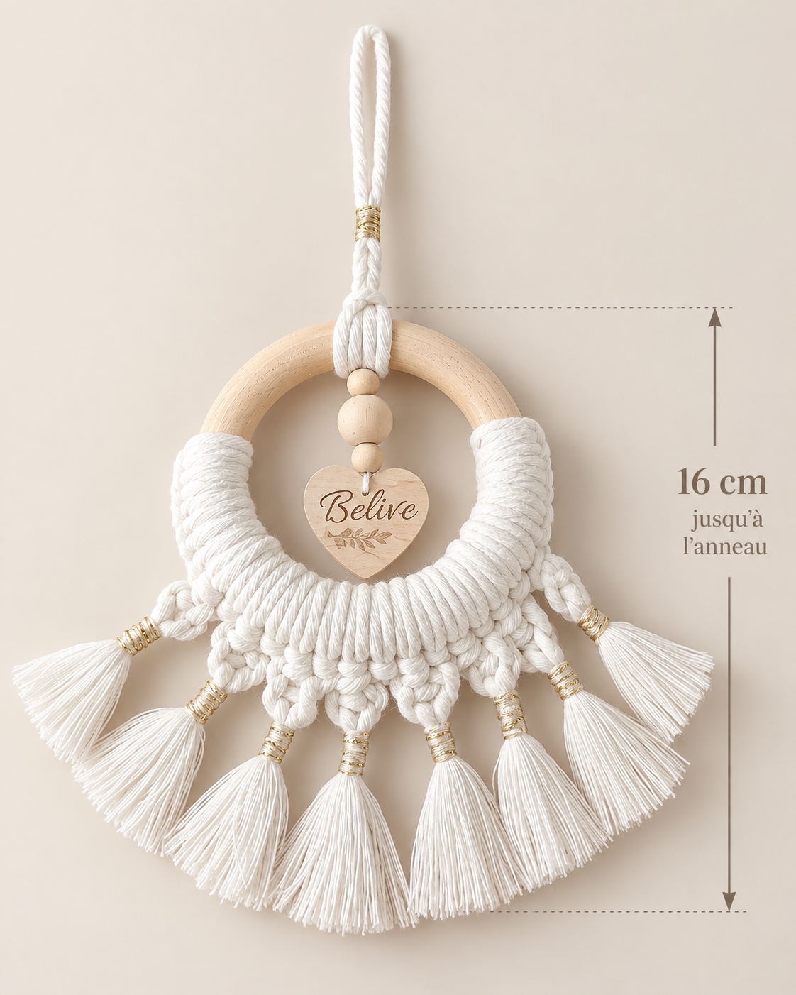 Suspension macramé écrue Believe 16 cm