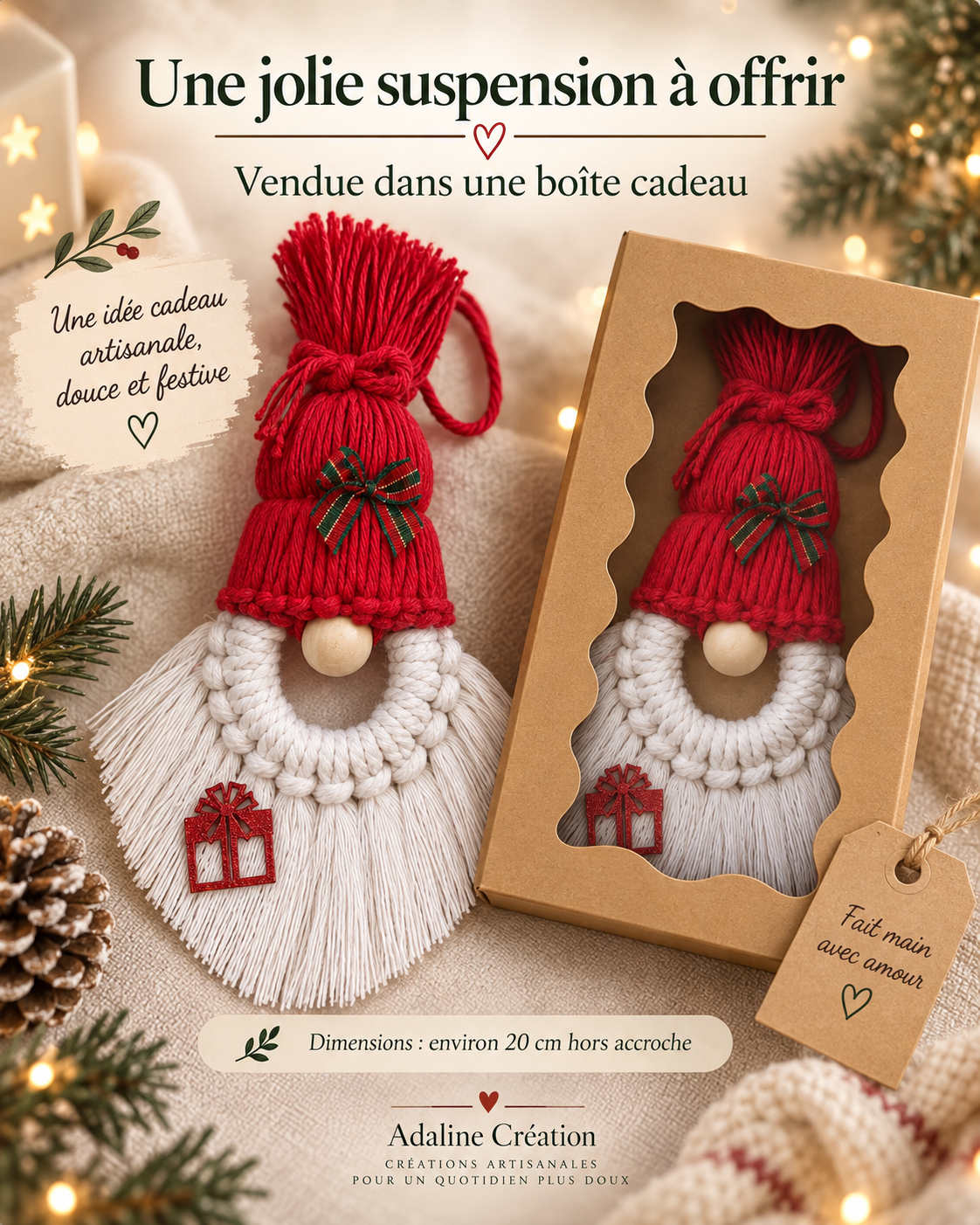 Père Noël à suspendre en macramé