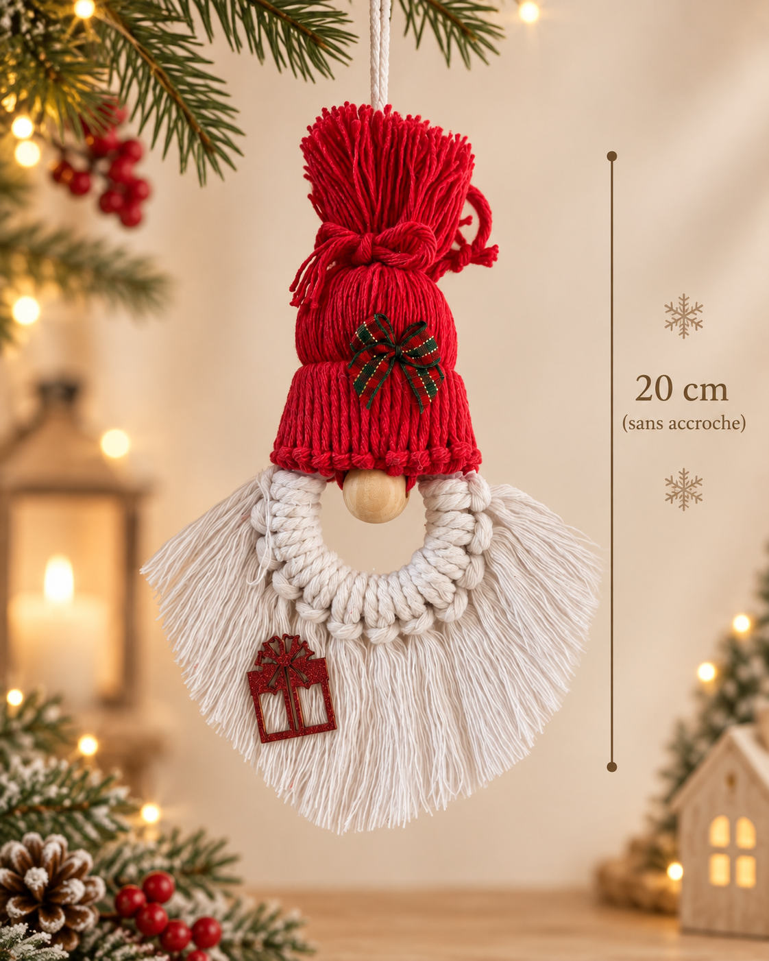 Père Noël à suspendre en macramé