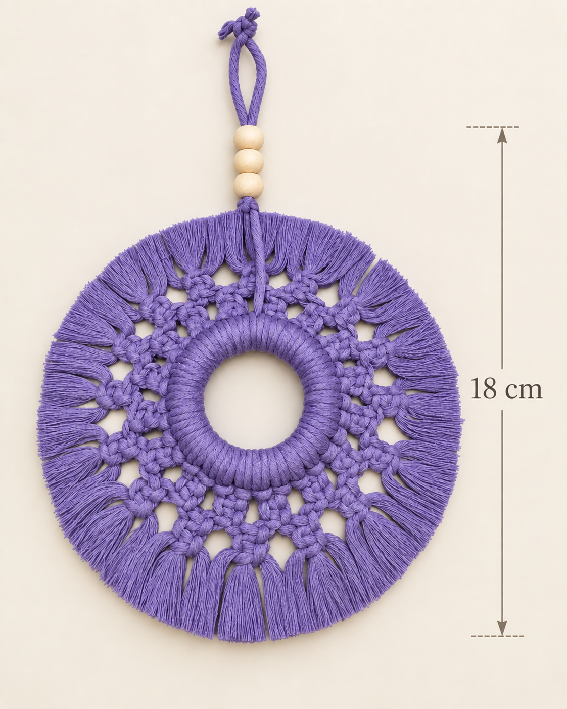 Suspension murale macramé violette 18 cm – Déco bohème