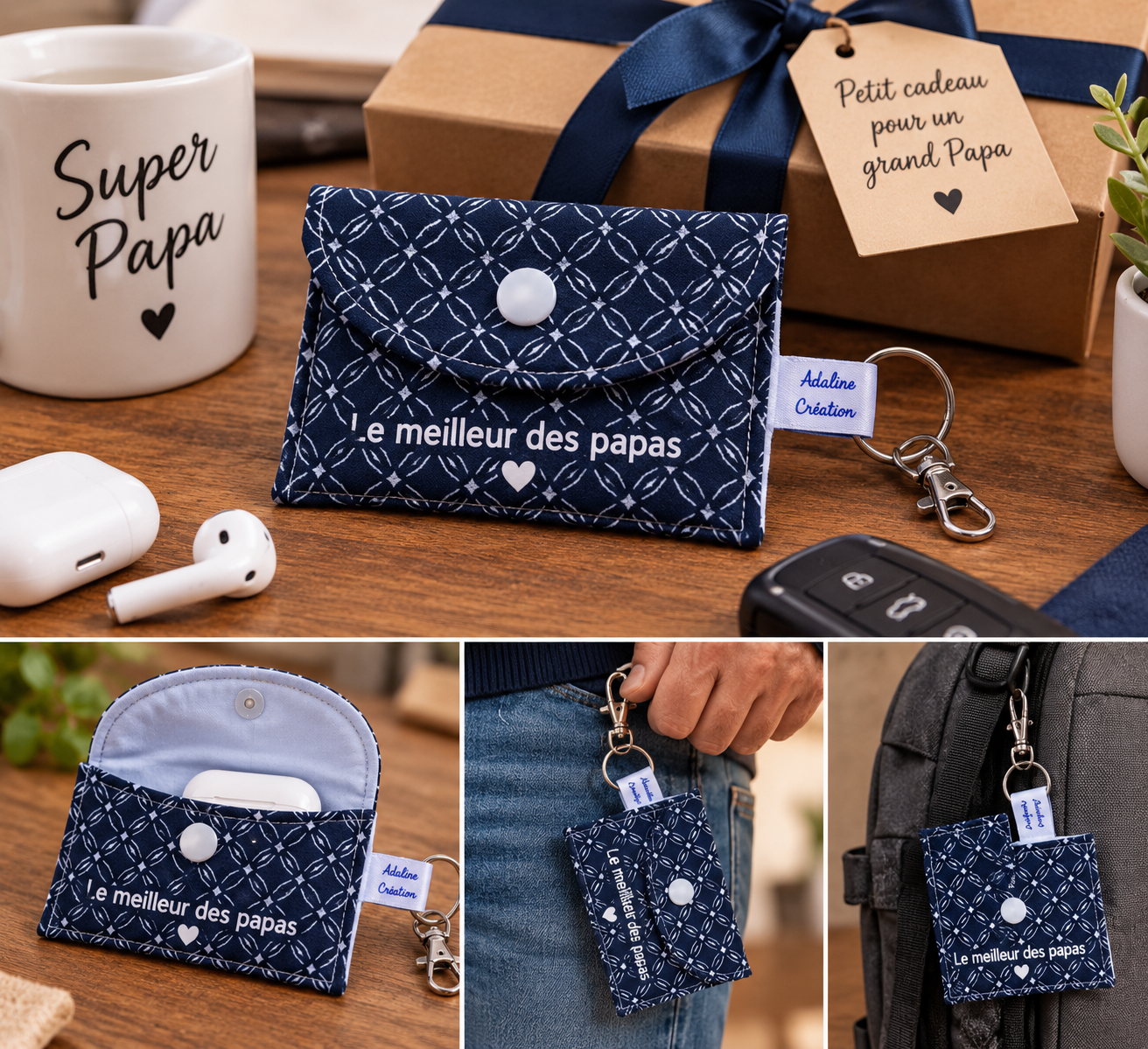 Étui AirPods / écouteurs – doublure imperméable – porte-clés